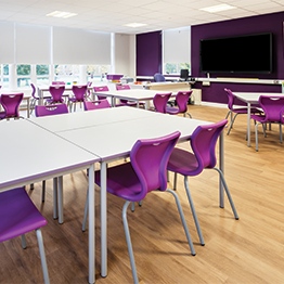 Classroom furnished with HBS chairs, tables and storage